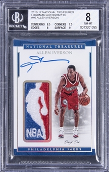 2016-17 Panini National Treasures "Logoman Autographs" #46 Allen Iverson Signed "NBA Logoman" Game Used Patch Card (#1/1) – BGS NM-MT 8/BGS 10